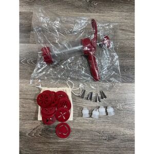 Red Manual Cookie Press and Icing Decorator Set with 12 Discs and 4 Tips New